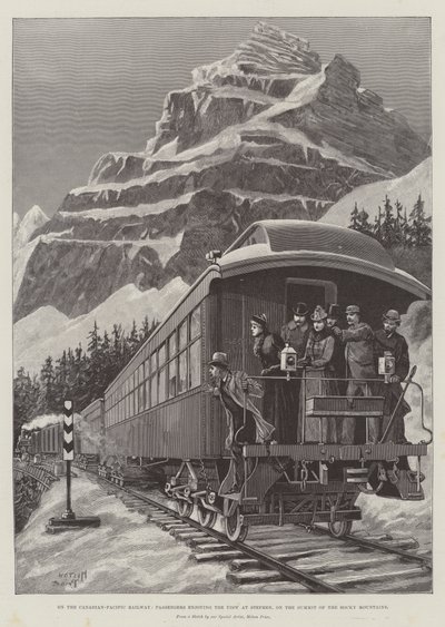 On the Canadian-Pacific Railway, Passengers enjoying the View at Stephen, on the Summit of the Rocky Mountains by Melton Prior